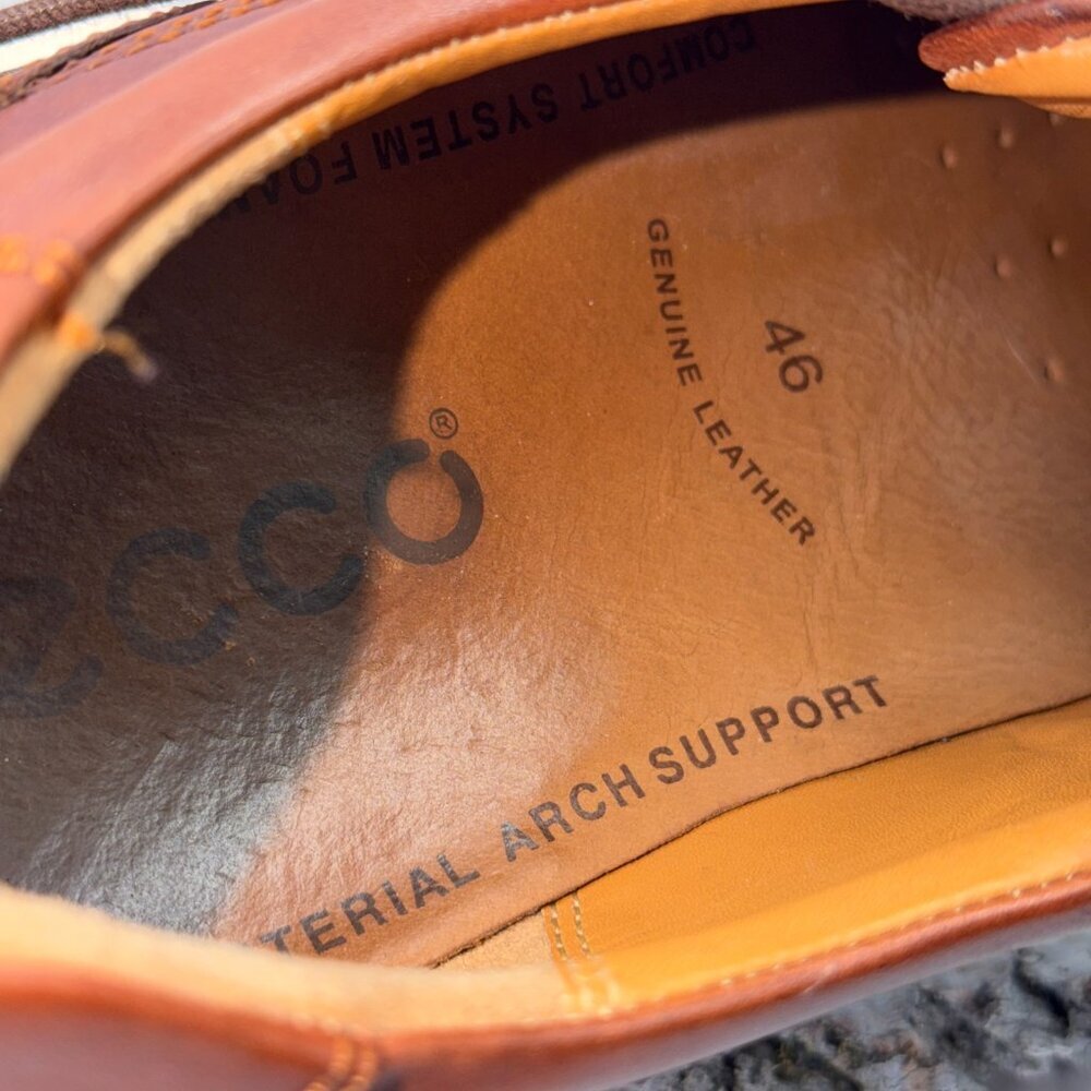 ECCO Helsinki 2 Mens 12 Brown Leather Bike-Toe Derby Lace Up Cushion Dress Shoes - Picture 9 of 13